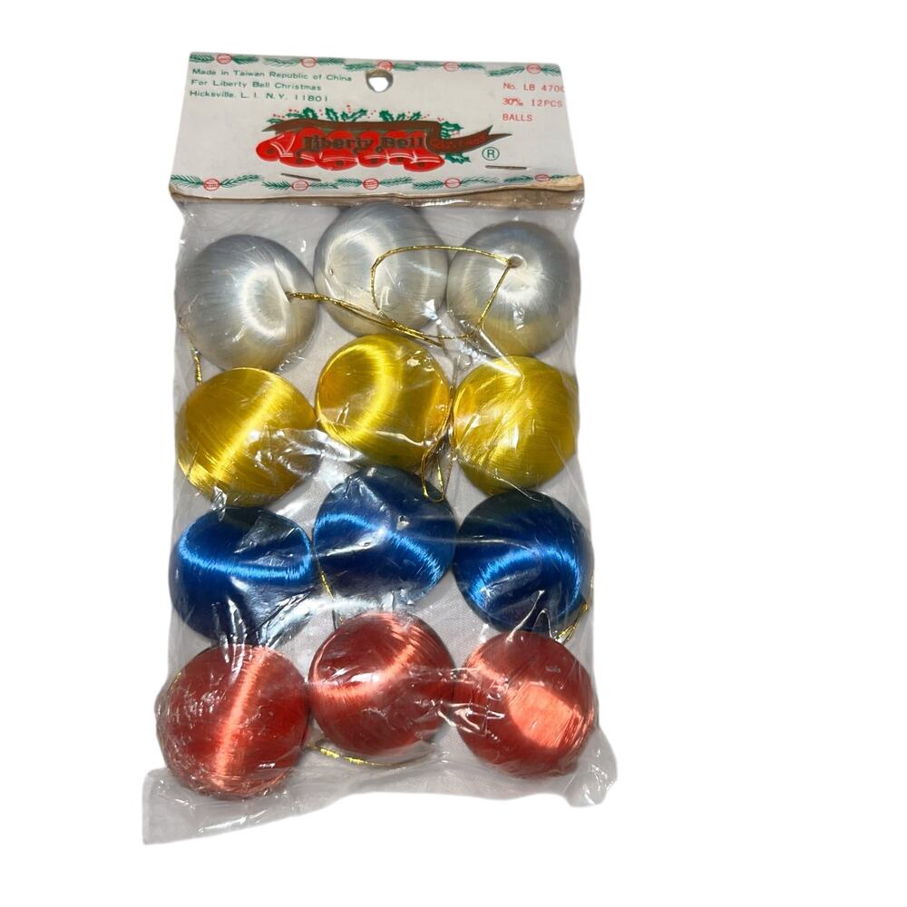 Vintage Liberty Bell Satin round 1" christmas tree multi colored ornaments 12
